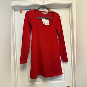 ZARA Red Knit Long Sleeve Mini Dress Size Small NWT